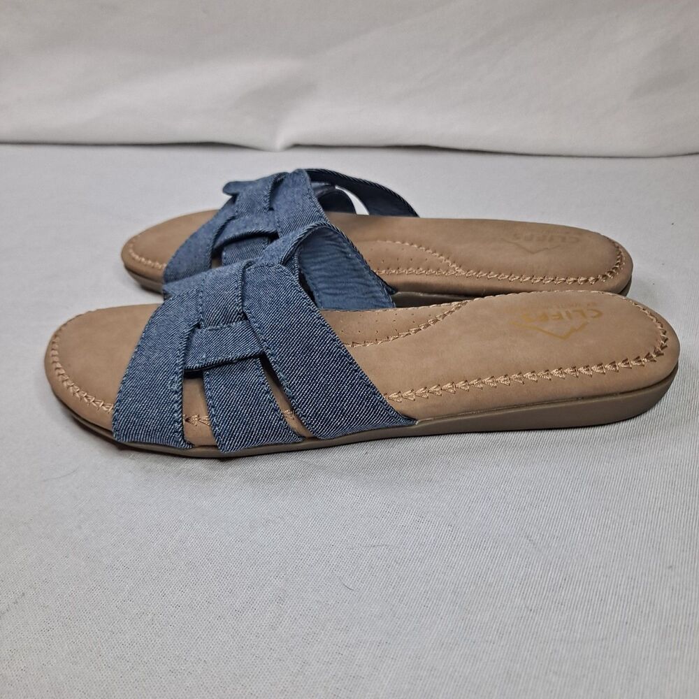 Cliffs by White Mountain Womens Fredie Slide Sandals Size 6M Blue Denim